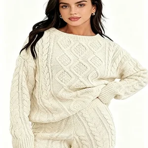 2 piece cable knit loungewear set for women