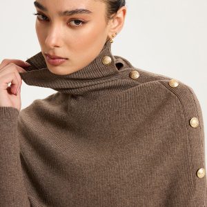 ribbed knit top & turtleneck shawl two piece set