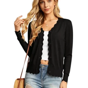 long sleeve black knit cardigan sweater for women