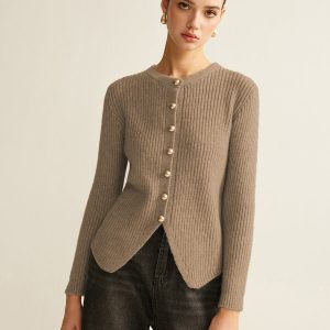 long sleeve cashmere dress​ with front button