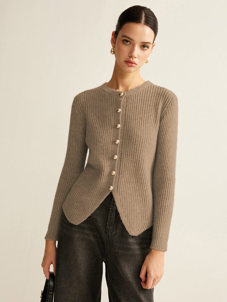 long sleeve cashmere dress​ with front button