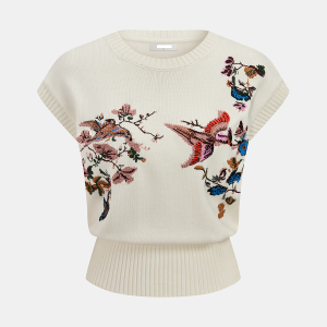 Embroidered Floral Bird Knit Vest
