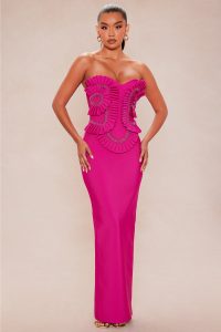Jade Beaded Bandage Maxi Dress95% Polyester 5% Spandex
Available In Chocolate And Magenta.