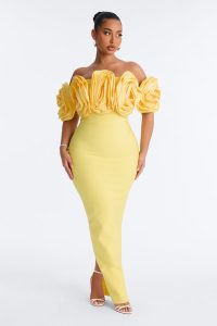 Rosetta Bandage GownAvailable In Black, Black/White, Butter Yellow And Red.
Self: 95% Polyester 5% Spandex, Contrast: 95% Polyester 5% Spandex