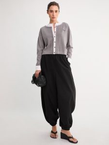 Layered Embroidered Cardigan - Mid Grey