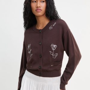 Rose Print Cardigan - Brown