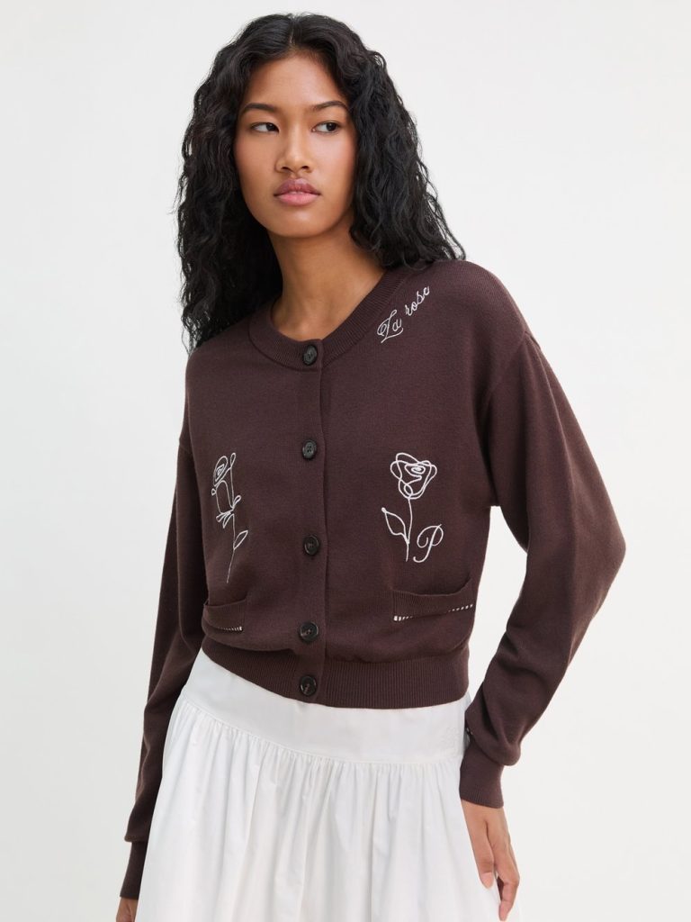 Rose Print Cardigan - Brown