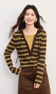 Hooded Color‑Block Striped Long‑Sleeve Knit Sweater Women's Hooded Color‑Block Striped Long‑Sleeve Knit SweaterWomen's Hooded Color‑Block Striped Long‑Sleeve Knit Sweater