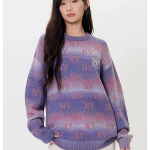 Vintage Gradient Monogram Crew‑neck Knit Sweater Vintage Gradient Monogram Crew‑neck Knit Pullover Sweater