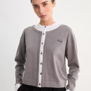 Layered Embroidered Cardigan - Mid Grey